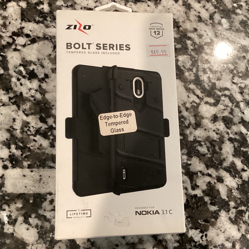 Bolt Series Case for Nokia 3.1 C - Black Tempered Glass Included